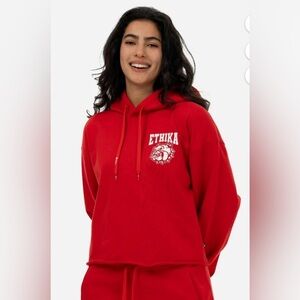 Ethika Bold Red Athletic Raw Edge Women's Hoodie Medium $62